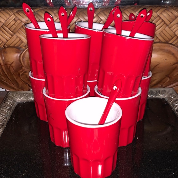 Crate & Barrel Holiday 1 Crate Barrel Red Ceramic Parfait Ice Cream Condiment Cups W Spoons